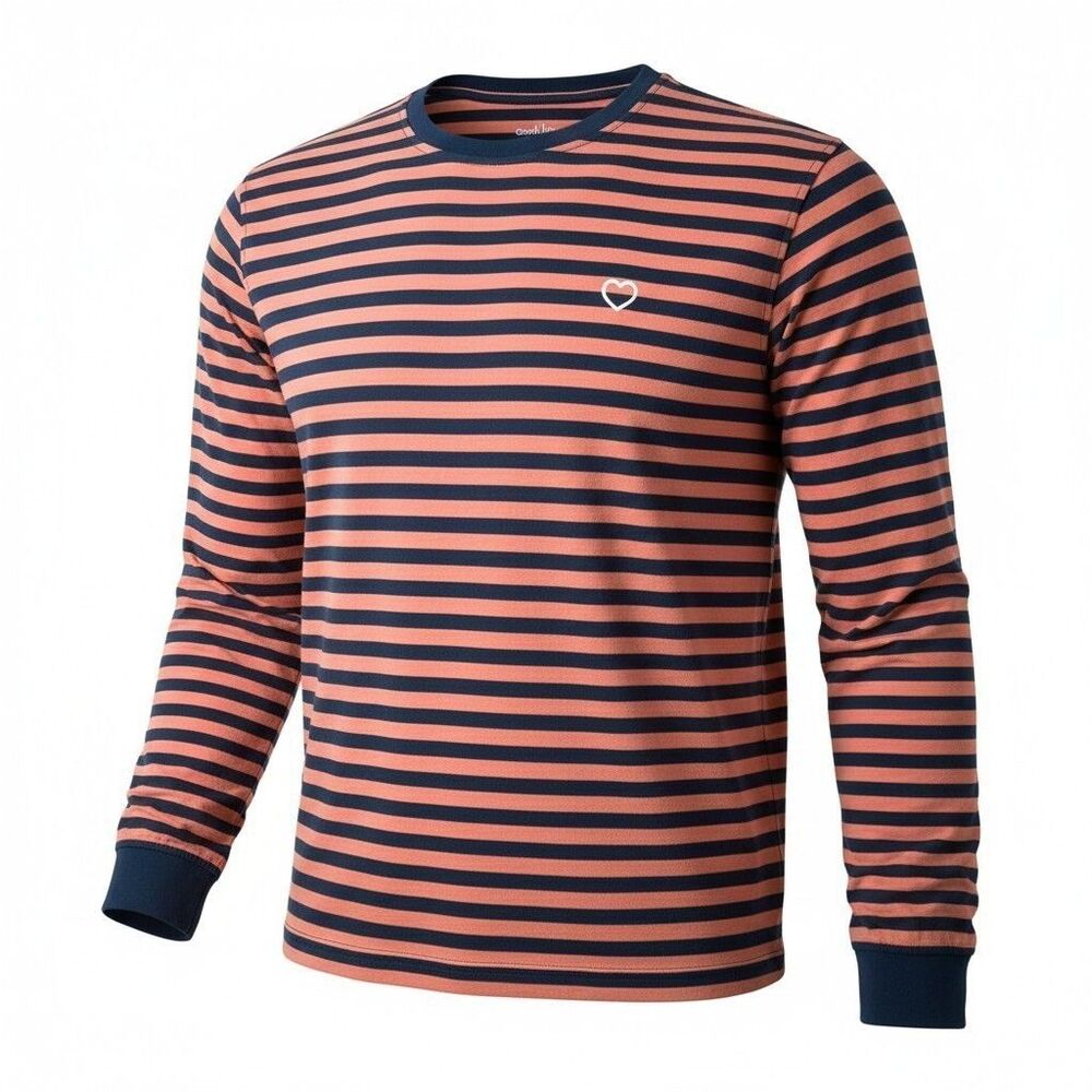 Goodfellow & Co Men's Embroidered Heart Long Sleeve Crew Neck Pink And Navy XXL